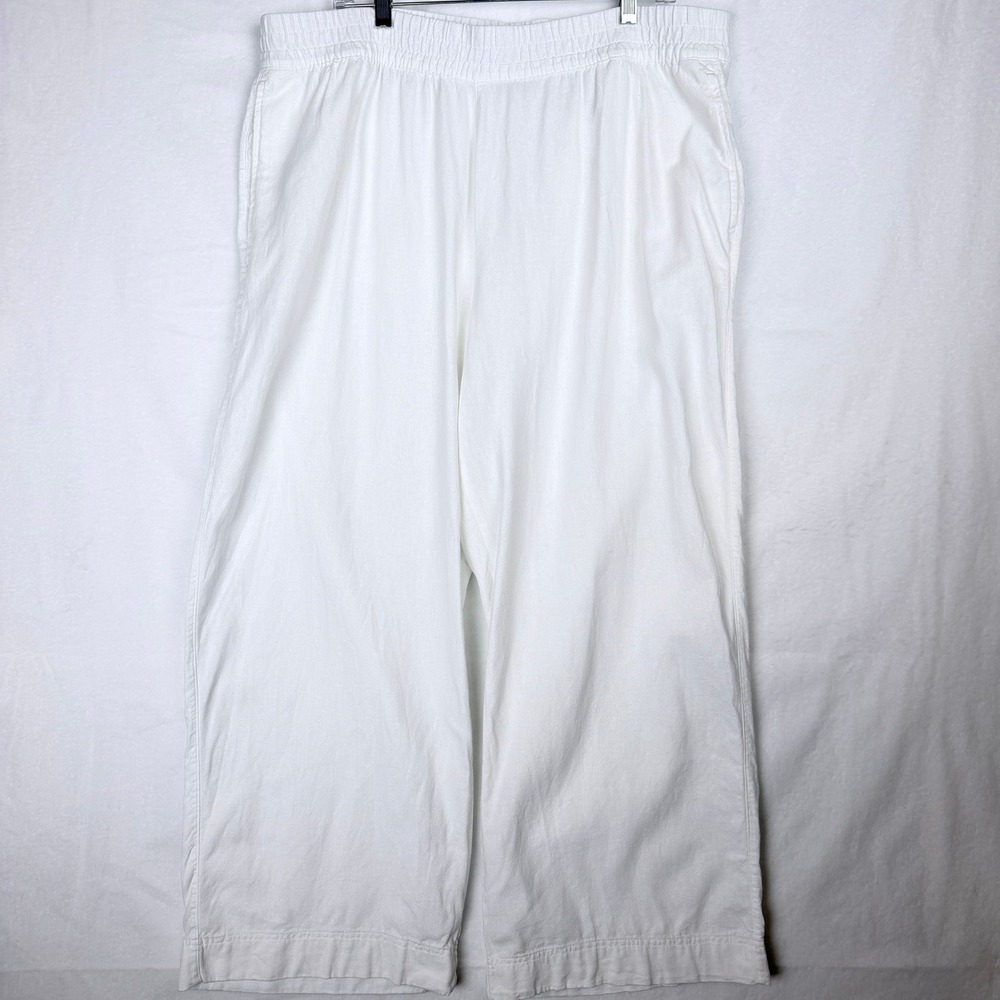 Old Navy XL White Linen Blend Wide Leg Pull On Pants Coastal Resort Summer Beach